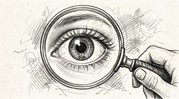 AI Generated sketch image of an eye ball and a magnifying glass